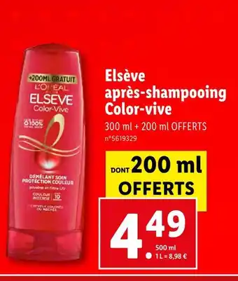 Lidl L'oréal elsève après‐shampooing color‐vive offre