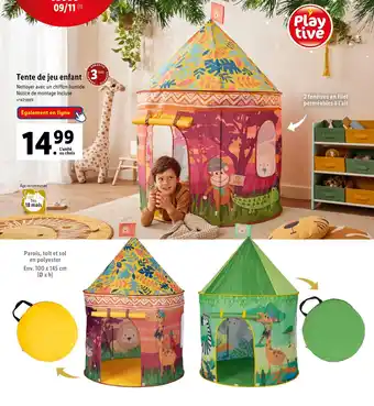 Lidl Play tive tente de jeu enfant offre