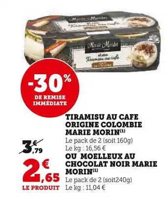 Super U Marie morin tiramisu au cafe origine colombie offre