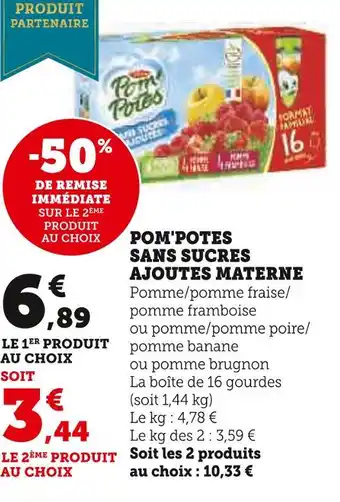 Super U Materne pom'potes sans sucres ajoutes offre