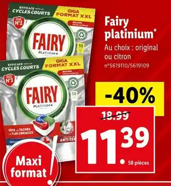 Lidl Fairy fairy platinium offre