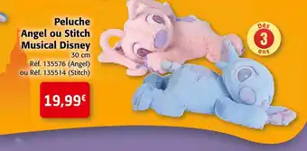 Colruyt Disney peluche angel ou stitch musical offre