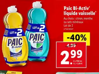 Lidl Paic bi-activ’ liquide vaisselle offre