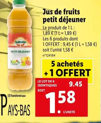 Lidl Solevita jus de fruits petit déjeuner offre
