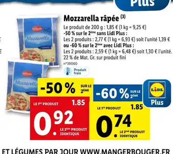 Lidl Milbona mozzarella râpée offre
