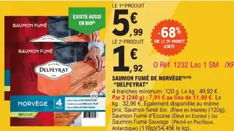 E.Leclerc SAUMON FUMÉ DE NORVÈGE DELPEYRAT” offre