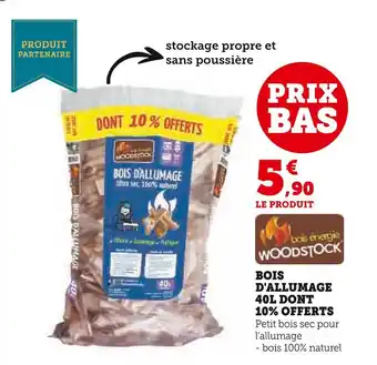 Woodstock bois d'allumage 40l dont 10% offerts