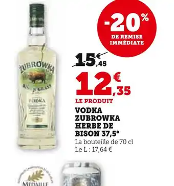 Super U Zubrowka vodka herbe de bison 37,5° offre