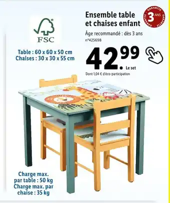 Lidl Ensemble table et chaises enfant offre