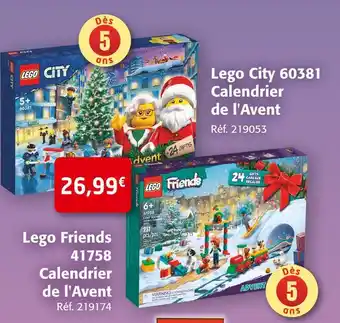 Colruyt Lego lego city 60381 calendrier de l'avent / lego friends 41758 calendrier de l'avent offre