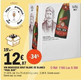 E.Leclerc VIN MOUSSEUX BRUT BLANC DE BLANCS PAUL BUR offre