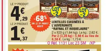 E.Leclerc LENTILLES CUISINÉES À L'AUVERGNATE "RAYNAL ET ROQUELAURE" offre