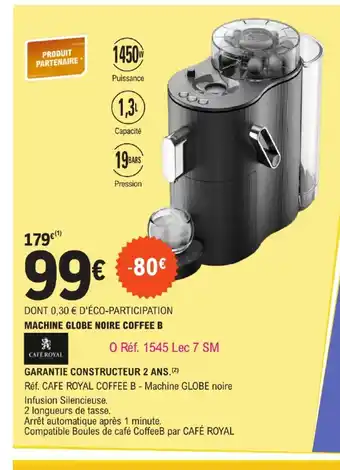 E.Leclerc MACHINE GLOBE NOIRE COFFEE offre