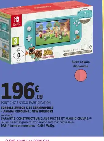 E.Leclerc Console switch lite serigraphiee animal crossing new horizons offre