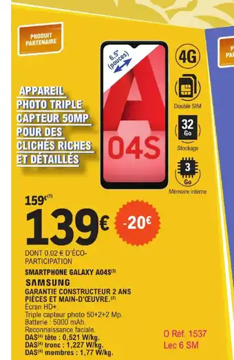 E.Leclerc Samsung smartphone galaxy A04S offre