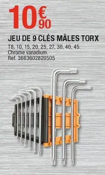 Brico Dépôt Jeu de 9 clés mâles torx offre