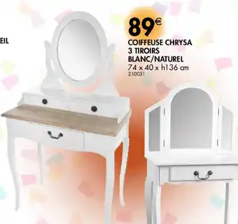 La Foir'Fouille Coiffeuse chrysa 3 tiroirs blanc/naturel offre