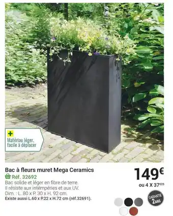Gamm vert Bac à Fleurs Muret Mega Ceramics offre