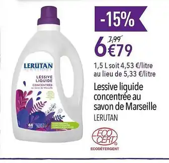 La Vie Claire Lessive Liquide Concentrée Au Savon De Marseille Lerutan offre