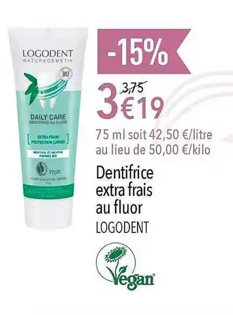 La Vie Claire Dentifrice Extra Frais Au Fluor offre
