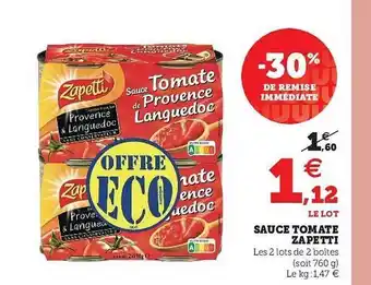 U Express Sauce Tomate Zapetti -30% De Remise Immédiate offre