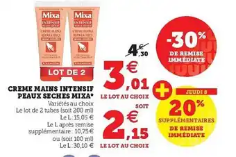 U Express Crème Mains Intensif Peaux Sèches Mixa -30% De Remise Immédiate offre