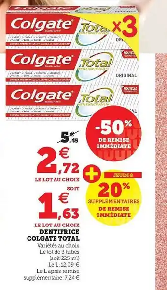U Express Dentifrice Colgate Total -50% De Remise Immédiate offre