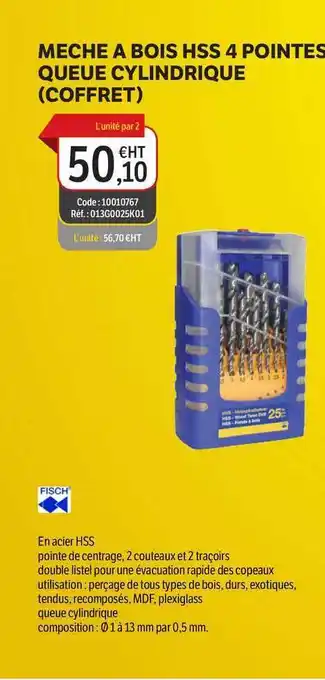 DomPro Meche à Bois Hss 4 Pointes Queue Cylindrique Coffret Fisch offre