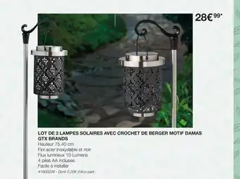 Costco Lot De 2 Lampes Solaires Avec Crochet De Berger Motif Damas Gtx Brands offre