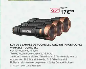 Costco Lot De 3 Lampes De Poche Led Avec Distance Focale Variable - Duracell offre