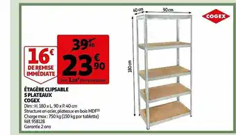 Auchan étagère Clipsable 5 Plateaux Cogex offre