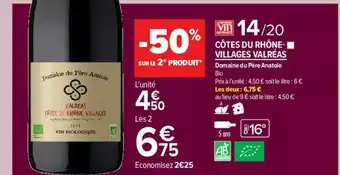 Carrefour Contact Côtes Du Rhône-villages Valréas Domaine Du Père Anatole Bio offre
