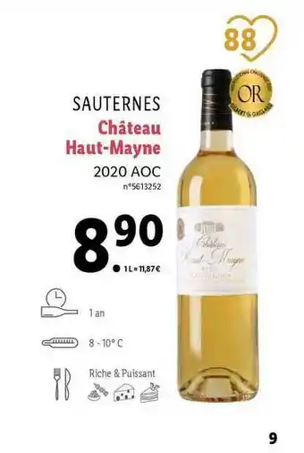 Lidl Sauternes Château Haut-mayne 2020 Aoc offre