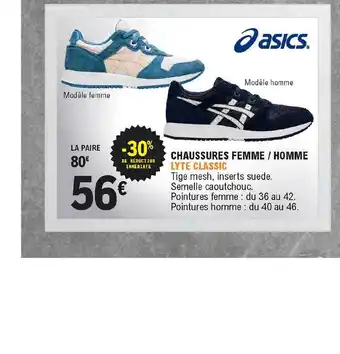E.Leclerc Chaussures Femme - Homme Lyte Classic Asics offre