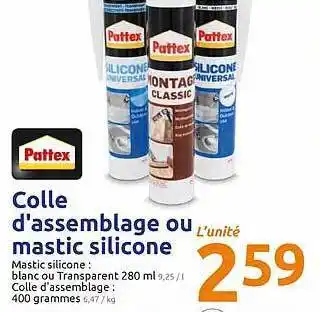 Action Colle D'assemblage Ou Mastic Silicone Pattex offre