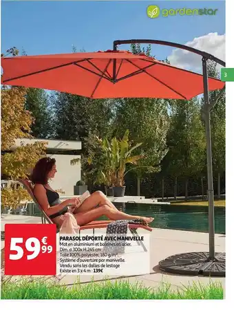 Auchan Parasol Déporté Avec Manivelle Gardenstar offre