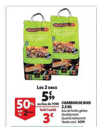 Auchan Charbon De Bois 2,5 Kg Redgrill offre