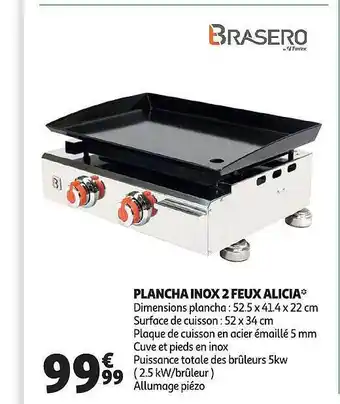 Auchan Plancha Inox 2 Feux Alicia Brasero offre