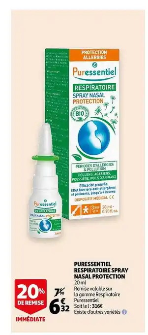 Auchan Puressentiel Respiratoire Spray Nasal Protection offre