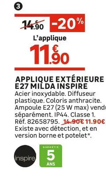 APPLIQUE EXTÉRIEURE E27 MILDA