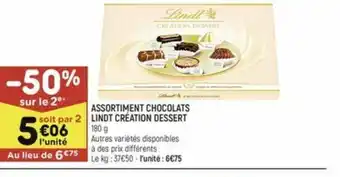 Leader Price ASSORTIMENT CHOCOLATS soit par 2 LINDT CRÉATION DESSERT offre