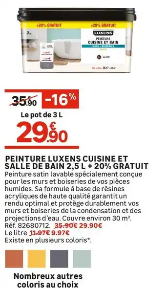 Leroy Merlin PEINTURE CUISINE ET SALLE DE BAIN 2,5 L + 20% GRATUIT offre