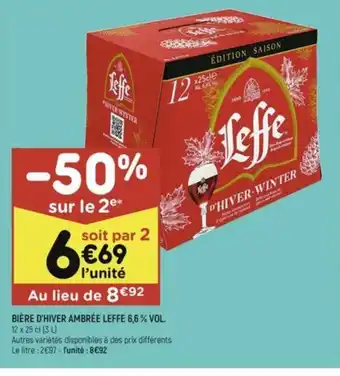 Leader Price BIÈRE D'HIVER AMBRÉE LEFFE 6,6% VOL. offre