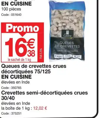 Queues de crevettes crues décortiquées 75/125