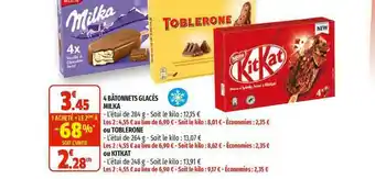 Coccimarket 4 Bâtonnets Glacés Milka Ou Toblerone Ou Kitkat offre
