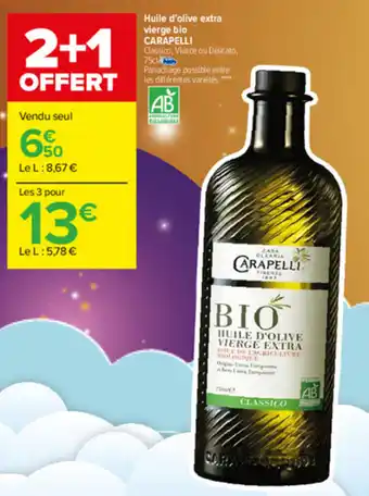 Carrefour Market Huile d'olive extra vierge bio offre