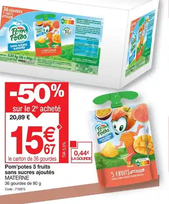 Promocash Pom Potes 5 fruits sans sucres ajoutes offre