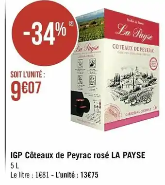 Casino Supermarchés IGP Côteaux De Peyrac Rosé La Payse offre