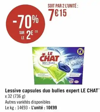 Casino Supermarchés Lessive Capsules Duo Bulles Expert Le Chat offre