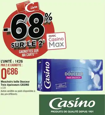 Mouchoirs Boîte Douceur Trois Épaisseurs Casino